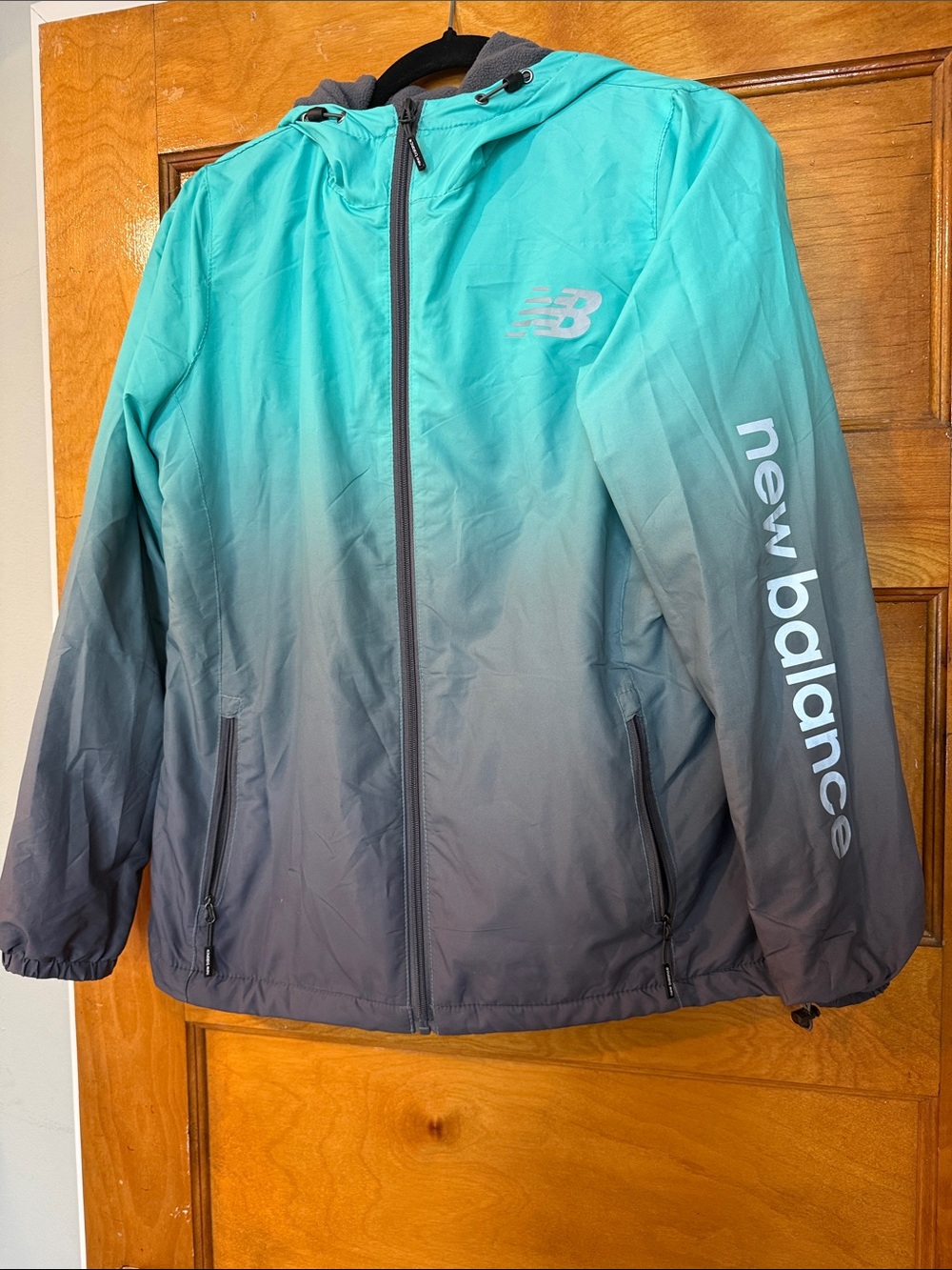 New Balance Teal-to-Gray Ombre Hooded Rain Jacket